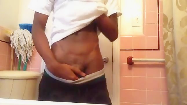 Striptease bathroom show and cum