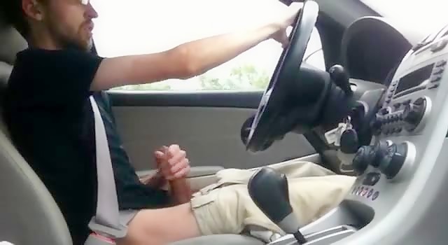 Jerking off and cumming while driving