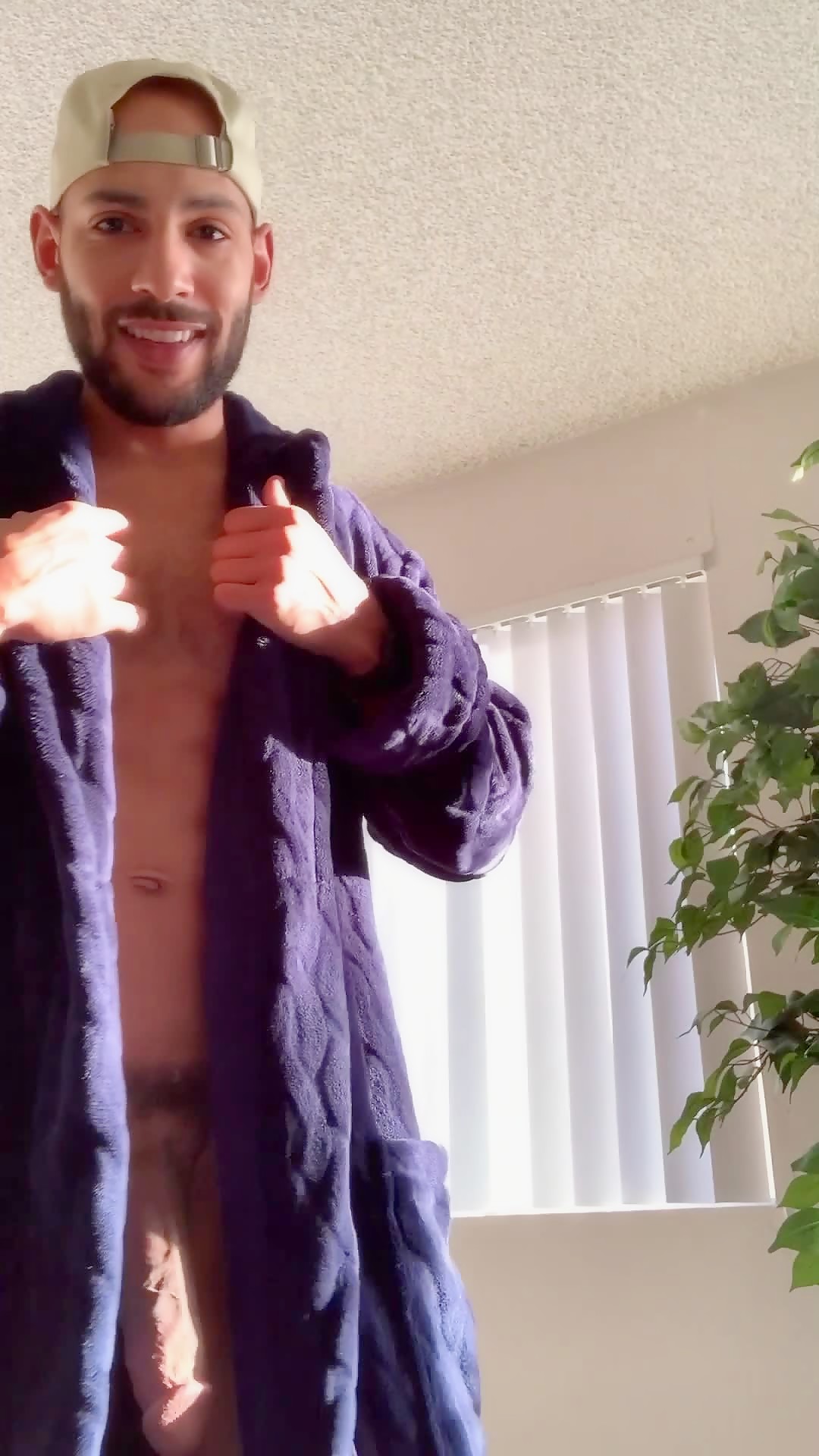 Kale naked under a robe