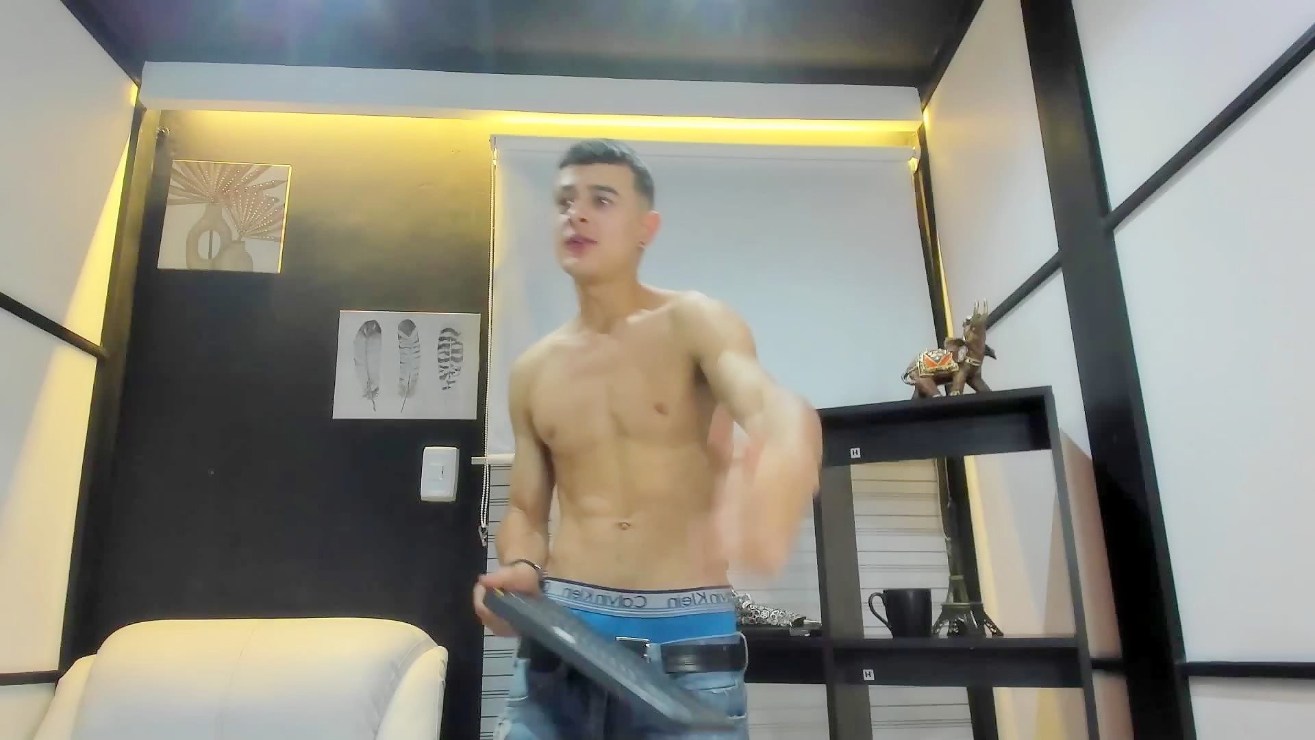 Gamer drops pants to show massive flaccid and hard uncut tool