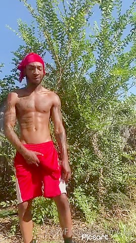 Black guy masturbates outside