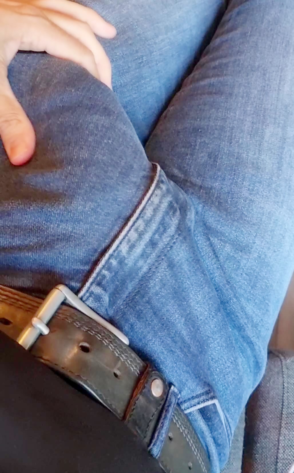 My monstercock in jeans coming out to play.... almost